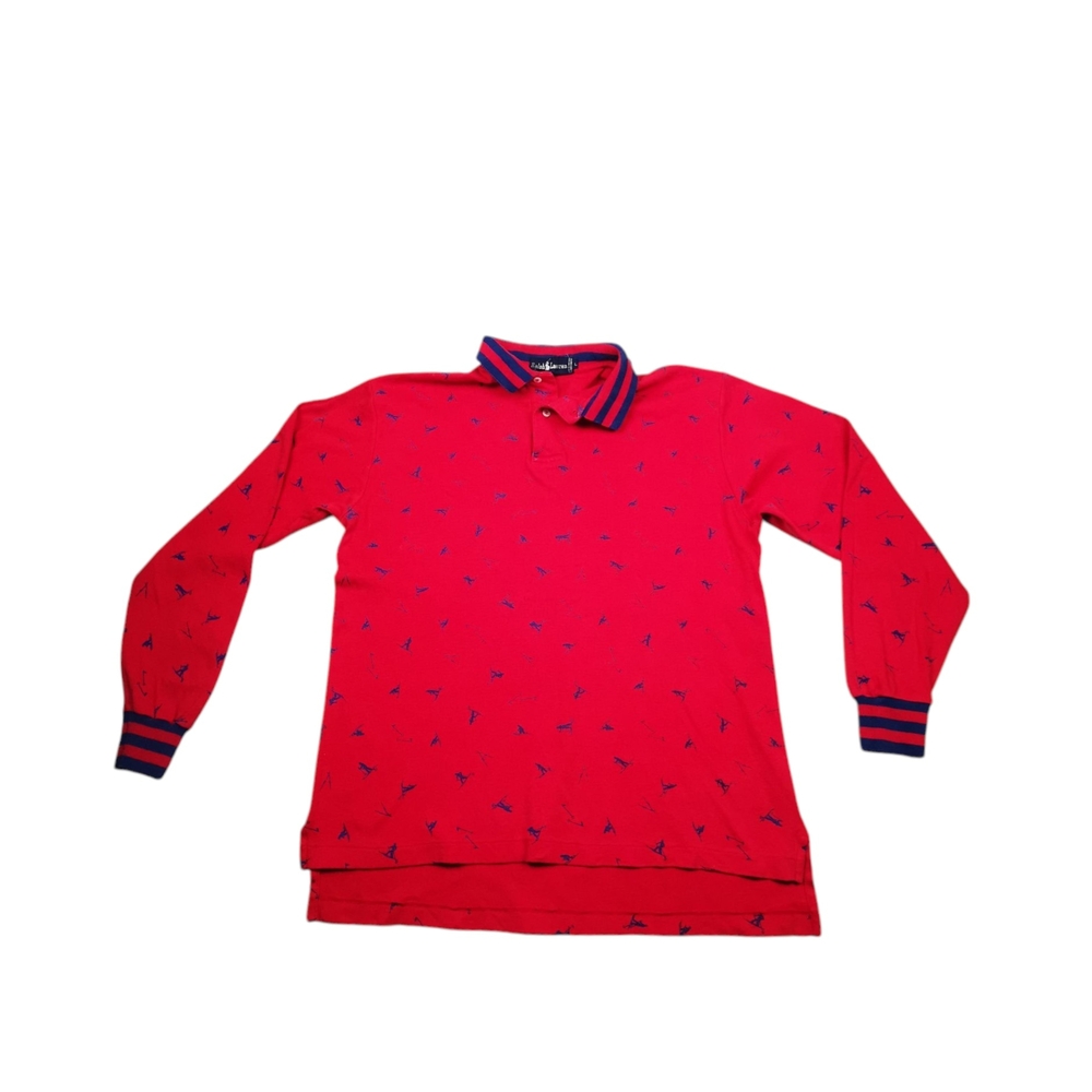 Red Polo Shirt with Navy Accents